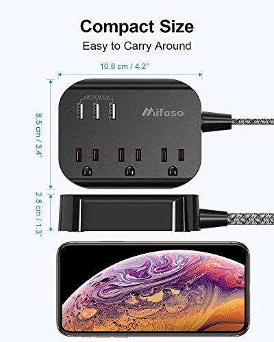 Power Strip with USB, Mountable Flat Plug Power Strip with 3 Outlets 3 USB Ports(Smart 3.1A), 5ft Braided Extension Cord, Compact for Cruise Ship, Travel, Home, Office