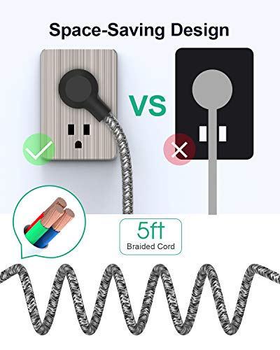 Power Strip with USB, Mountable Flat Plug Power Strip with 3 Outlets 3 USB Ports(Smart 3.1A), 5ft Braided Extension Cord, Compact for Cruise Ship, Travel, Home, Office