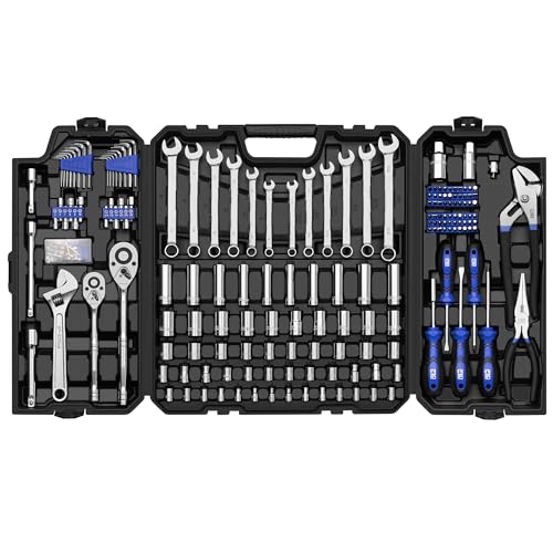 Prostormer 240-Piece Mechanics Hand Tool Set, General Assorted SAE/Metric Sockets and Wrenches Automotive Repair Tool Kit with Plastic Storage Toolbox