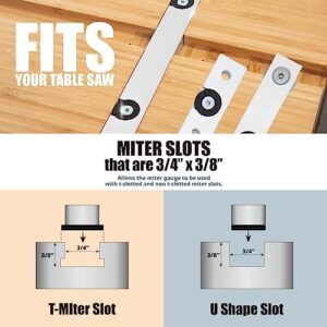 POWERTEC 71391 Table Saw Precision Miter Gauge System w/ 27 Angle Stops and 3/4”x 3/8”T-Slotted Miter Bar w/Removable T-Slot Plate; Includes 24”x 3” Multi T–Track Fence w/Scale, T-track Flip Stop