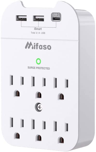 Outlet Extender - Wall Surge Protector with 6 Outlets 3 USB (1 USB C, 2 USB A), Multi Plug Outlet Splitter, Wall Mount Adapter with Top Phone Holder for Home, School, Office (490 Joules)