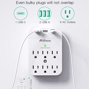 Outlet Extender - Wall Surge Protector with 6 Outlets 3 USB (1 USB C, 2 USB A), Multi Plug Outlet Splitter, Wall Mount Adapter with Top Phone Holder for Home, School, Office (490 Joules)