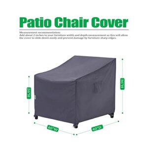 Patio Chair Covers, Heavy Duty Waterproof UV Resistant Outdoor Large Deep Seat Lounge Chair Club Chair Cover, Grey, 40"W x 40"D x 36"H