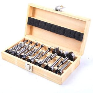 myoyay 15pcs forstner drill bit set metric 10-50mm 2/5-2 inch carbon steel wood punching bits woodworking hole saw flat wing drilling bits with wooden storage box