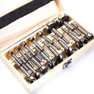 MYOYAY 15PCS Forstner Drill Bit Set Metric 10-50mm 2/5-2 Inch Carbon Steel Wood Punching Bits Woodworking Hole Saw Flat Wing Drilling Bits with Wooden Storage Box