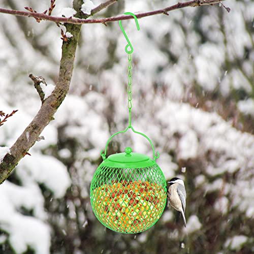 Urban Deco Set of 3 Ball Bird Feeder Metal Bird Feeders Squirrel Proof Bird Feeders for Bird Seed Birdfeeders Outside Hanging Decoration Garden Feeder, Green, Blue Orange