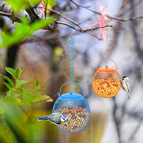 Urban Deco Set of 3 Ball Bird Feeder Metal Bird Feeders Squirrel Proof Bird Feeders for Bird Seed Birdfeeders Outside Hanging Decoration Garden Feeder, Green, Blue Orange