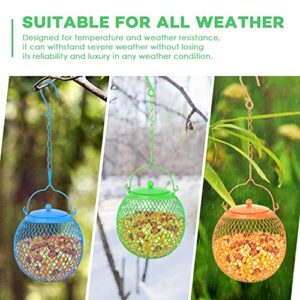 Urban Deco Set of 3 Ball Bird Feeder Metal Bird Feeders Squirrel Proof Bird Feeders for Bird Seed Birdfeeders Outside Hanging Decoration Garden Feeder, Green, Blue Orange