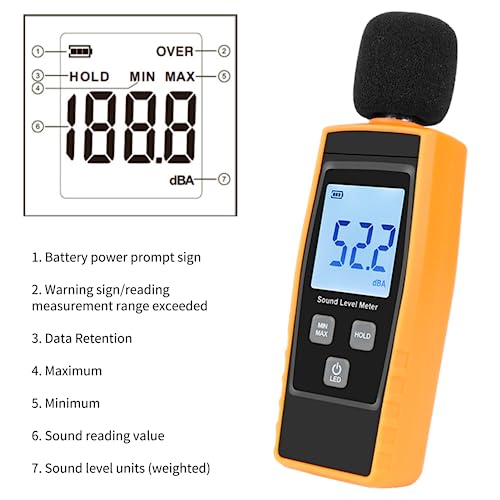 Decibel Meter, Digital Sound Level Meter Sound Noise Meter with 30 to 130 dBA Measuring Range, Data Hold, Digital Noise Meter Decibel Monitoring Tester for Home Factories