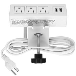 desk clamp power strip, desktop power outlet clamp mount with 2 usb ports, 3 ac outlets, mountable desk outlet removable power plugs with 6.56ft power cord (3ac2usb-white)