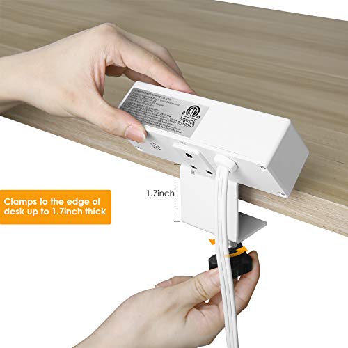 Desk Clamp Power Strip, Desktop Power Outlet Clamp Mount with 2 USB Ports, 3 AC Outlets, Mountable Desk Outlet Removable Power Plugs with 6.56ft Power Cord (3AC2USB-White)