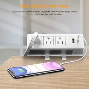 Desk Clamp Power Strip, Desktop Power Outlet Clamp Mount with 2 USB Ports, 3 AC Outlets, Mountable Desk Outlet Removable Power Plugs with 6.56ft Power Cord (3AC2USB-White)