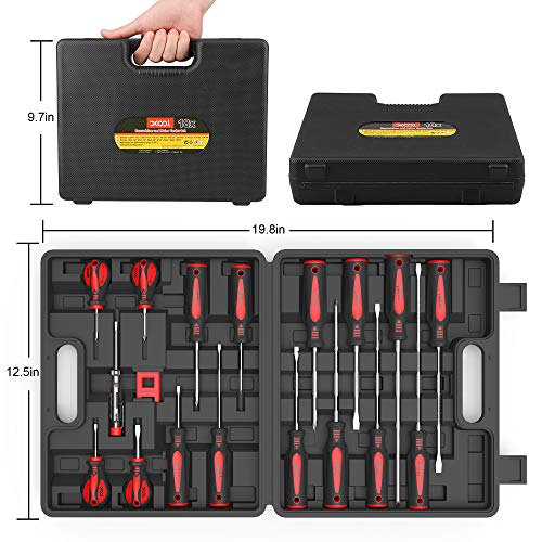 XOOL Magnetic Screwdriver Set 18 PCS, Professional Cushion Grip 9 Phillips and 7 Flat Head Tips Screwdriver Non-Slip for Repair Home Improvement Craft