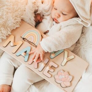 Personalized Name Puzzle Montessori Toys Nursery Decor Customized Puzzle Educational Toy Christmas Gift For a 1 Year Old Gifts Kids Name Sign for Nursery Easter Present for Baby