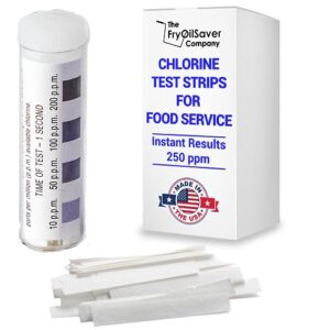 the fryoilsaver co, chlorine test strips for restaurants and food service, precision chlorine test paper, 1 x vial of 100 chlorine sanitizer test strips, 0-200 ppm, bleach test strips, fmp 142-1362.