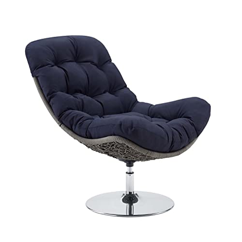 Modway Brighton Outdoor Patio Wicker Rattan Swivel Lounge Chair in Light Gray Navy