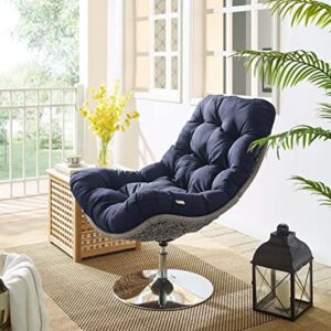 Modway Brighton Outdoor Patio Wicker Rattan Swivel Lounge Chair in Light Gray Navy