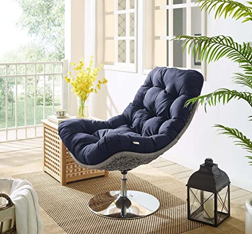 Modway Brighton Outdoor Patio Wicker Rattan Swivel Lounge Chair in Light Gray Navy