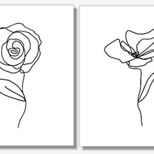 Black and White Wall Art - Flower Line Drawings - Botanical Prints - Abstract Pictures - Set of 4-11x14 - Unframed (11x14)