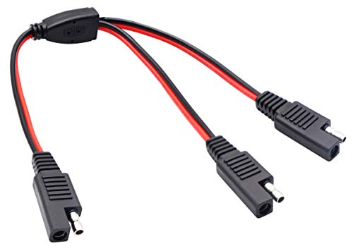 AAOTOKK SAE Y Splitter Adapter Cable SAE 1 to 2 SAE DC Power Automotive Extension Cable 2 Pin Quick Connect Disconnect Plug SAE Connector 18AwG Wire for Solar Panel Charging(30 cm-Red Black)