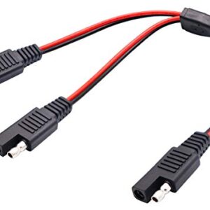 AAOTOKK SAE Y Splitter Adapter Cable SAE 1 to 2 SAE DC Power Automotive Extension Cable 2 Pin Quick Connect Disconnect Plug SAE Connector 18AwG Wire for Solar Panel Charging(30 cm-Red Black)