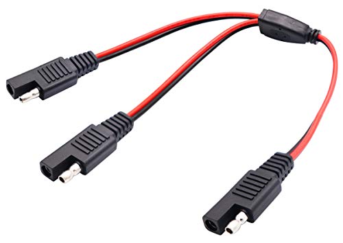 AAOTOKK SAE Y Splitter Adapter Cable SAE 1 to 2 SAE DC Power Automotive Extension Cable 2 Pin Quick Connect Disconnect Plug SAE Connector 18AwG Wire for Solar Panel Charging(30 cm-Red Black)