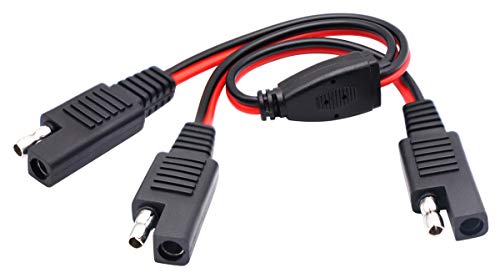 AAOTOKK SAE Y Splitter Adapter Cable SAE 1 to 2 SAE DC Power Automotive Extension Cable 2 Pin Quick Connect Disconnect Plug SAE Connector 18AwG Wire for Solar Panel Charging(30 cm-Red Black)