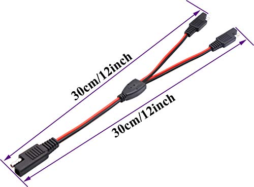 AAOTOKK SAE Y Splitter Adapter Cable SAE 1 to 2 SAE DC Power Automotive Extension Cable 2 Pin Quick Connect Disconnect Plug SAE Connector 18AwG Wire for Solar Panel Charging(30 cm-Red Black)