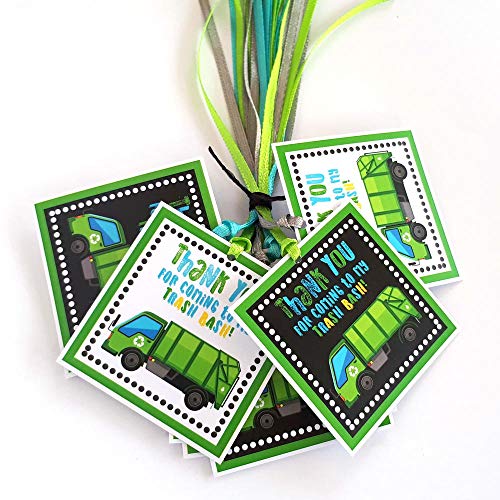 Garbage Truck Thank You Favor Tags by Adore By Nat - Kids Children Trash Bash Birthday Party Gift Tags - Set of 12