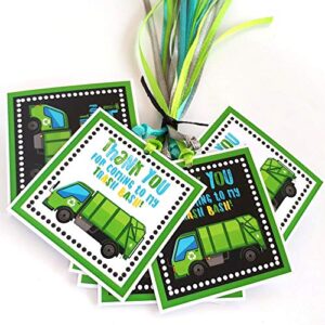 Garbage Truck Thank You Favor Tags by Adore By Nat - Kids Children Trash Bash Birthday Party Gift Tags - Set of 12