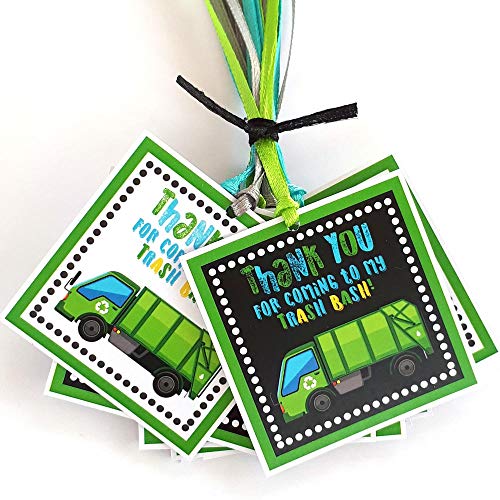 Garbage Truck Thank You Favor Tags by Adore By Nat - Kids Children Trash Bash Birthday Party Gift Tags - Set of 12