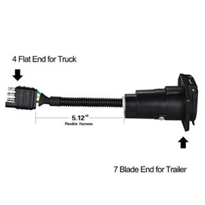 YONHAN 4 Pin to 7 Pin Adapter Trailer Light Adapter 4-Way Flat Truck to 7-Way Blade Reverse Plug Connector with Mounting Bracket for Towing Solutions