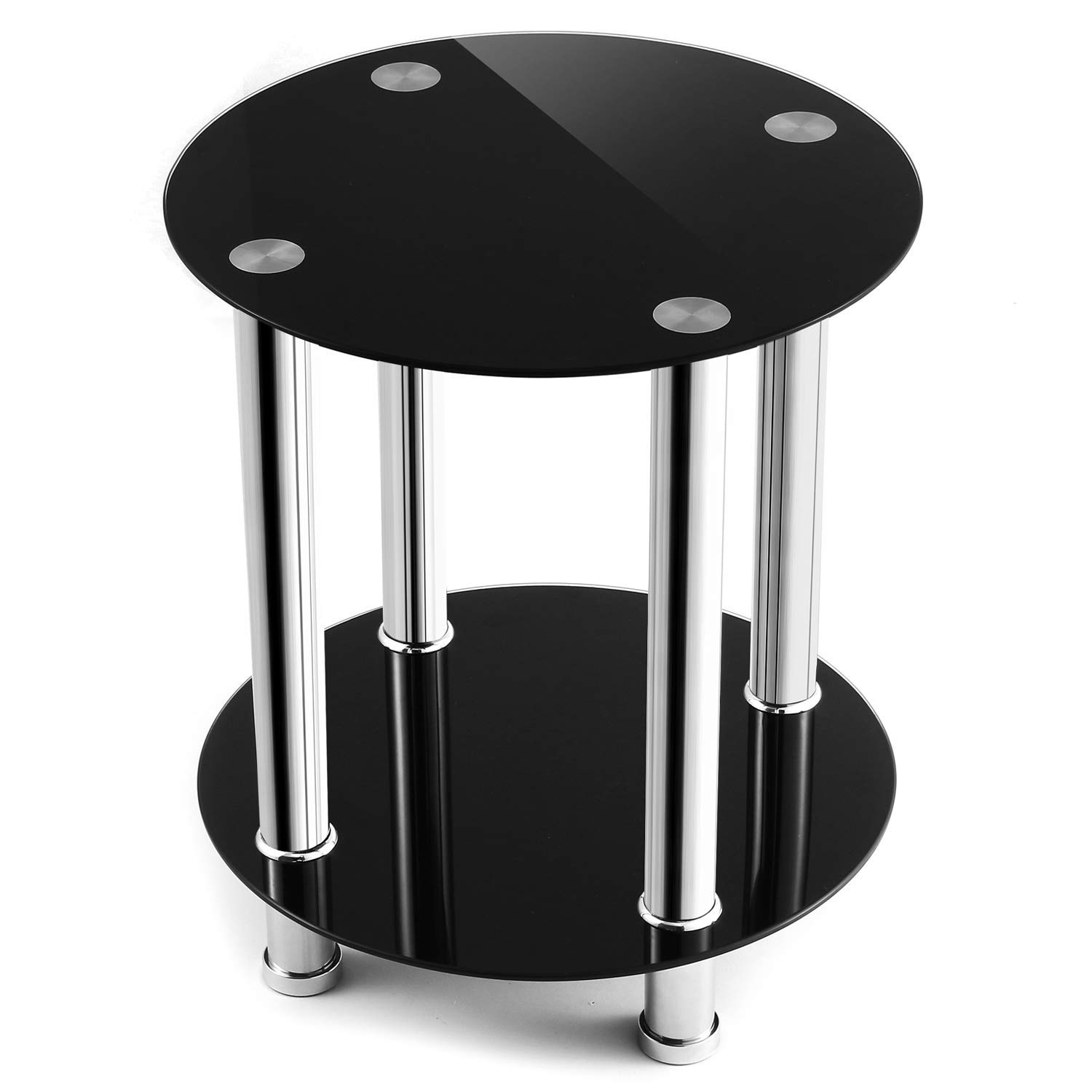 Black Safty Glass Coffee Table,End Table,Sofa Table, Night Stands,Round 39x39x45(H) cm