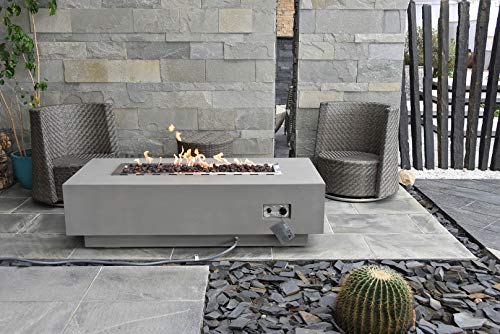 Elementi Granville Fire Table Cast Concrete Natural Gas Fire Table, Outdoor Fire Pit Fire Table/Patio Furniture, 45, BTU Auto-Ignition, Stainless Steel Burner, Lava Rock Included