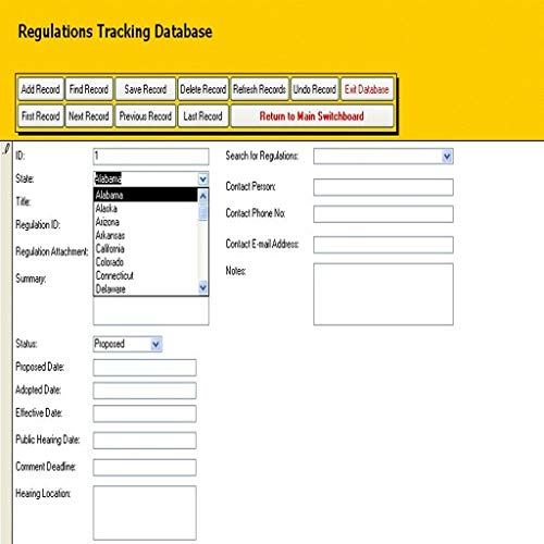 Regulations Tracking Database
