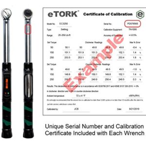 eTORK - Click-Style Torque Wrench | 1/2 Torque Wrench | 250 lbs Torque Wrench | Auto Torque Wrench | Electronic Scale Torque Wrench 1/2 Drive | Range: 25-250 ft.-lb./33.9-339 N.m