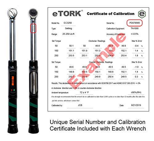 eTORK - Click-Style Torque Wrench | 1/2 Torque Wrench | 250 lbs Torque Wrench | Auto Torque Wrench | Electronic Scale Torque Wrench 1/2 Drive | Range: 25-250 ft.-lb./33.9-339 N.m