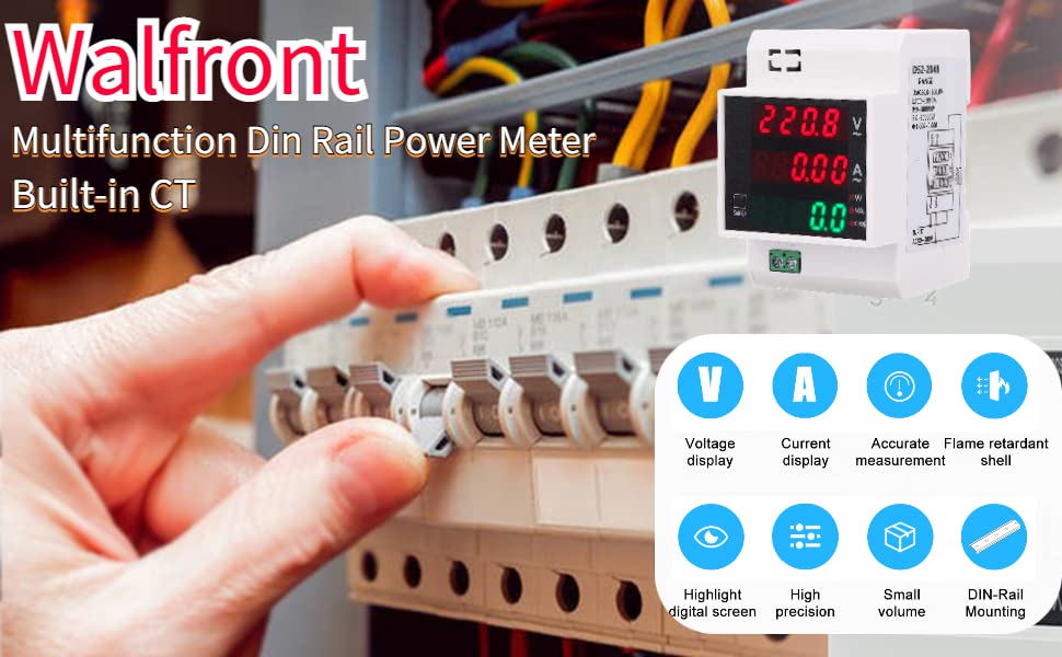 Digital Energy Meter, Multifunction Din Rail Power Meter AC100A KWH Meter with LED Display AC80-300V/AC200-450V(AC80-300/100A)