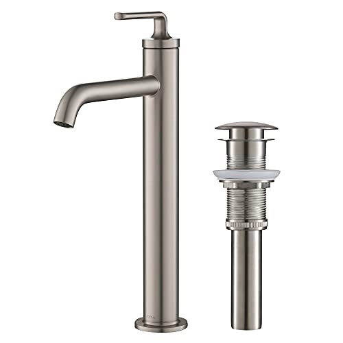 KRAUS Novis Single Handle Vessel Sink Bathroom Faucet with Pop-Up Drain in Spot Free Stainless Steel, KVF-1220SFS