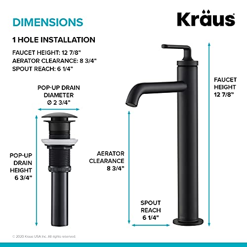 KRAUS Novis Single Handle Vessel Sink Bathroom Faucet with Pop-Up Drain in Spot Free Stainless Steel, KVF-1220SFS