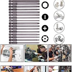 Rocaris 16 Pack 1/4 Inch Hex Shank Long Magnetic Screwdriver Bits Set 4 in Power Tools(Slotted+Cross+Hex+Plum blossom)