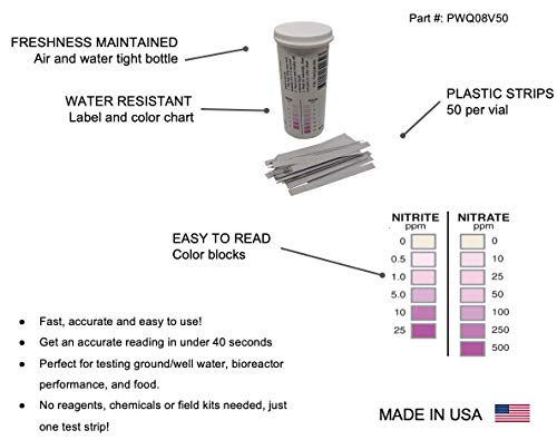 Nitrite 0-25 ppm, Nitrate 0-500 ppm Two Pad Test Strip [Vial of 50 Strips]