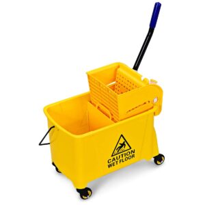 goplus commercial mop bucket with wringer, household portable mop bucket, ideal for household and public places floor, 21 quart capacity, yellow (21 quart)