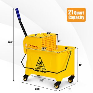 GOPLUS Commercial Mop Bucket with Wringer, Household Portable Mop Bucket, Ideal for Household and Public Places Floor, 21 Quart Capacity, Yellow (21 Quart)