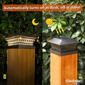 SIEDiNLAR Solar Post Lights Outdoor Fence Deck Cap Light Solar Powered Metal Warm White LED Lighting Waterproof for Garden Patio Decoration 4x4 5x5 Wooden Posts Black (2 Pack)