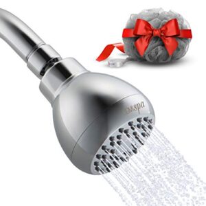 spa high pressuer showerhead chrome anti-leak shower head for powerful water rain with removable flow restrictor - unique 3 inch - 5 years wrranty + free relaxing loofah sponge