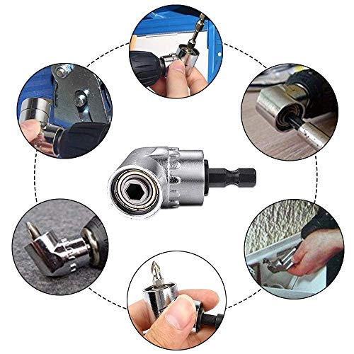 Newte Right Angle Drill Attachment, 4-in-1 Impact Drill Bit Extension, Joint Socket 1/4 3/8 1/2 In Hand Power Wrench Ratchet Drill Adapter/Extension Set Turns Power Drill Into High Speed Nut Driver