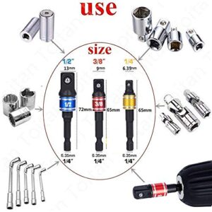 Newte Right Angle Drill Attachment, 4-in-1 Impact Drill Bit Extension, Joint Socket 1/4 3/8 1/2 In Hand Power Wrench Ratchet Drill Adapter/Extension Set Turns Power Drill Into High Speed Nut Driver