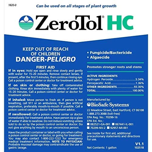 BioSafe ZeroTol HC Organic Disease Control Kills Mold and Mildew On Contact for All Plants, Fruits, Vegetables, Use Till Day of Harvest, One Gallon