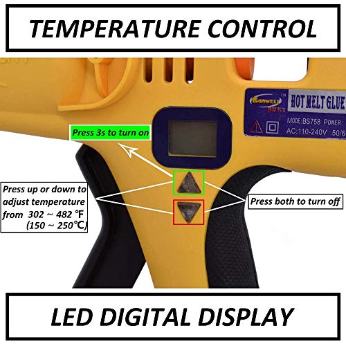 Professional Full Size Hot Glue Gun 500-watt High Temp Industrial Heavy Duty Glue Guns Temperature Adjustable with LED Digital Display Gift 3 Gun Tips & 0.43" Glue Sticks